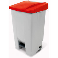 Poubelle avec roulettes et pédale, PP, lxpxh 490x420x740 mm, 80 litres, gris/rouge