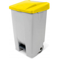 Poubelle avec roulettes et pédale, PP, lxpxh 490x420x740 mm, 80 litres, gris/jaune