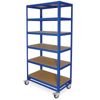 Rayonnage pour préparation de commandes avec 6 niveaux, capacité de charge 200 kg, LxPxH 900x500x1920 mm, bleu