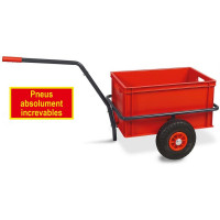 Chariot à main avec boîte en plastique, H 320 mm, rouge, LxlxH 1250 x 640 x 660 mm