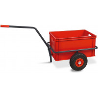 Chariot à main avec boîte en plastique, H 320 mm, rouge, LxlxH 1250 x 640 x 660 mm