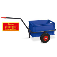 Chariot à main avec boîte en plastique, H 320 mm, bleu, LxlxH 1250 x 640 x 660 mm