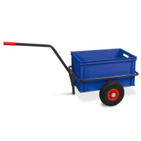 Chariot à main avec boîte en plastique, H 320 mm, bleu, LxlxH 1250 x 640 x 660 mm